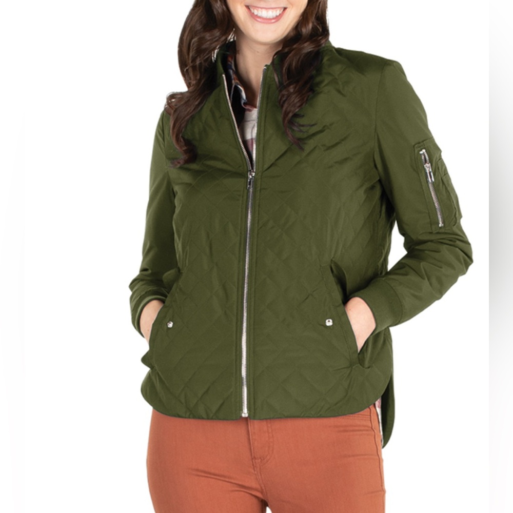 NWT Women’s Charles River Apparel Quilted Flight Jacket Sz Small S Olive Green